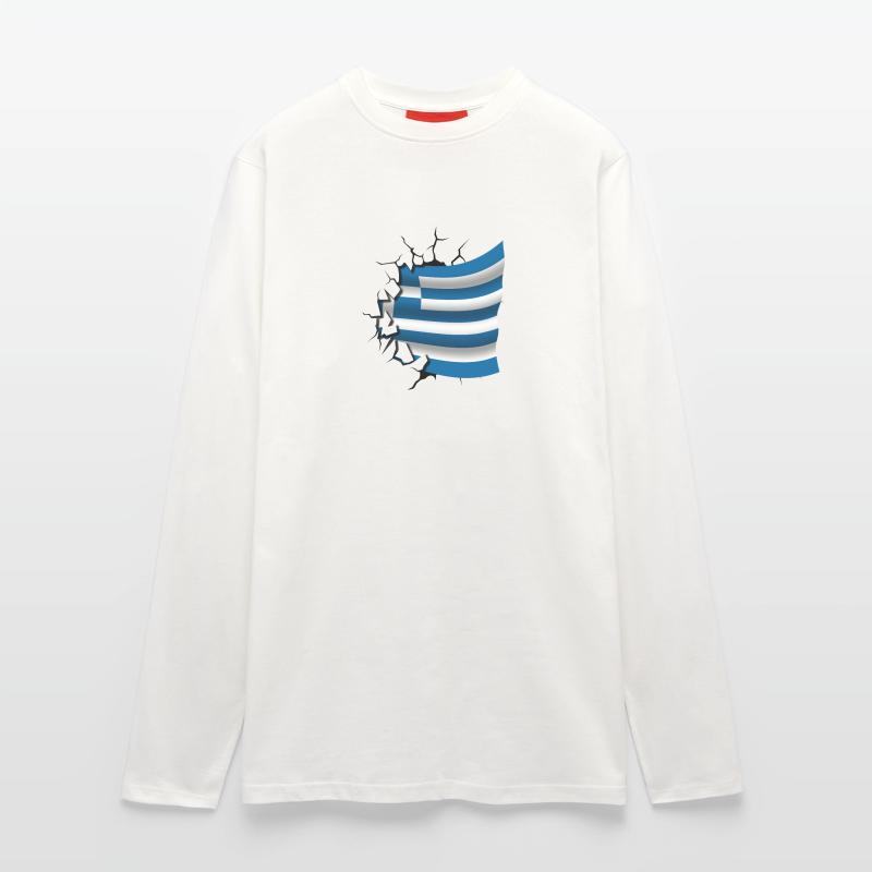 Drapeau de la Grèce - Grèce - Drapeau Broken Design Manches longues bio décontracté fabriqué en UE