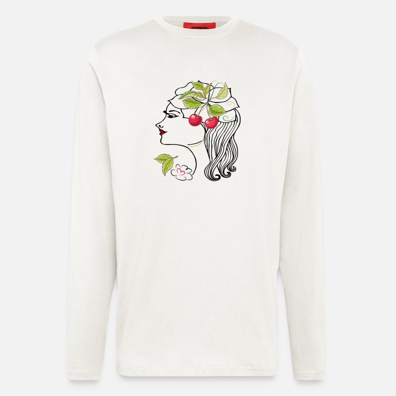 Frauenkopf mit Kirschen - Langarmshirt - made by SPREAD  - OFF WHITE