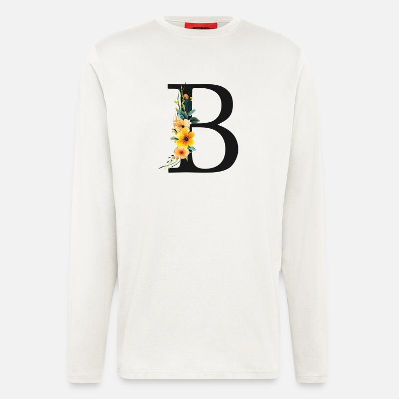 B Monogramm, Floral, personalisierbar - Langarmshirt - made by SPREAD  - OFF WHITE