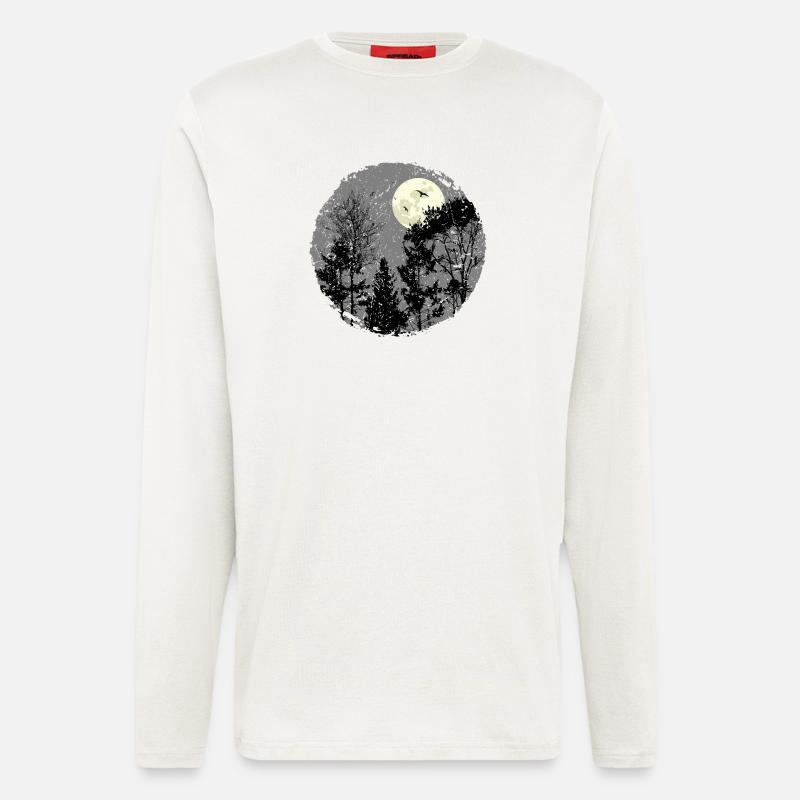 Scène de forêt nocturne sanctifiante - Manches longues bio décontracté fabriqué en UE - OFF WHITE