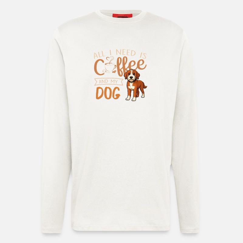 Café, chien et moi - Manches longues bio décontracté fabriqué en UE - OFF WHITE