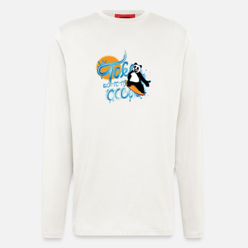 Panda Surfer – Emmenez-moi à l’océan - Manches longues bio décontracté fabriqué en UE - OFF WHITE