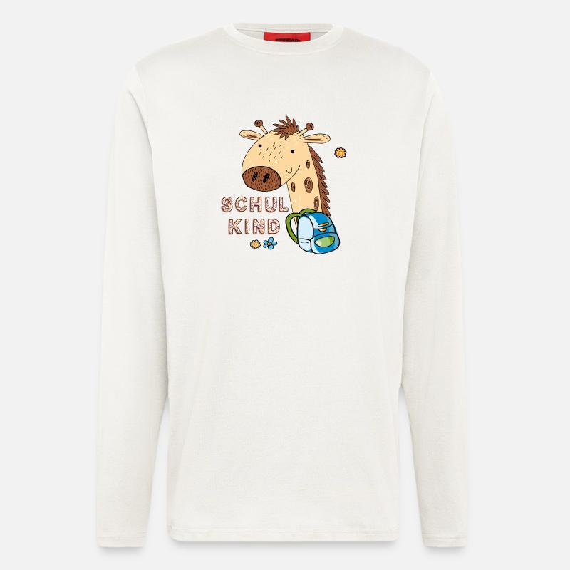 Conception de retour à l’école girafe mignonne - Manches longues bio décontracté fabriqué en UE - OFF WHITE