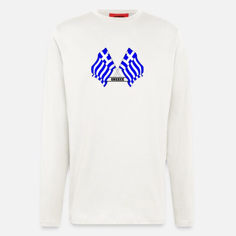 Drapeaux grecs croisés avec texte - Manches longues bio décontracté fabriqué en UE - OFF WHITE