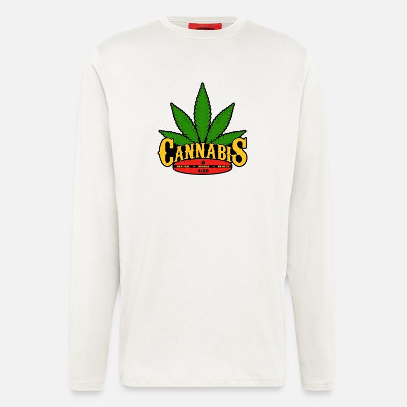 Cannabis Blatt Retro Abzeichen Design - Langarmshirt - made by SPREAD  - OFF WHITE