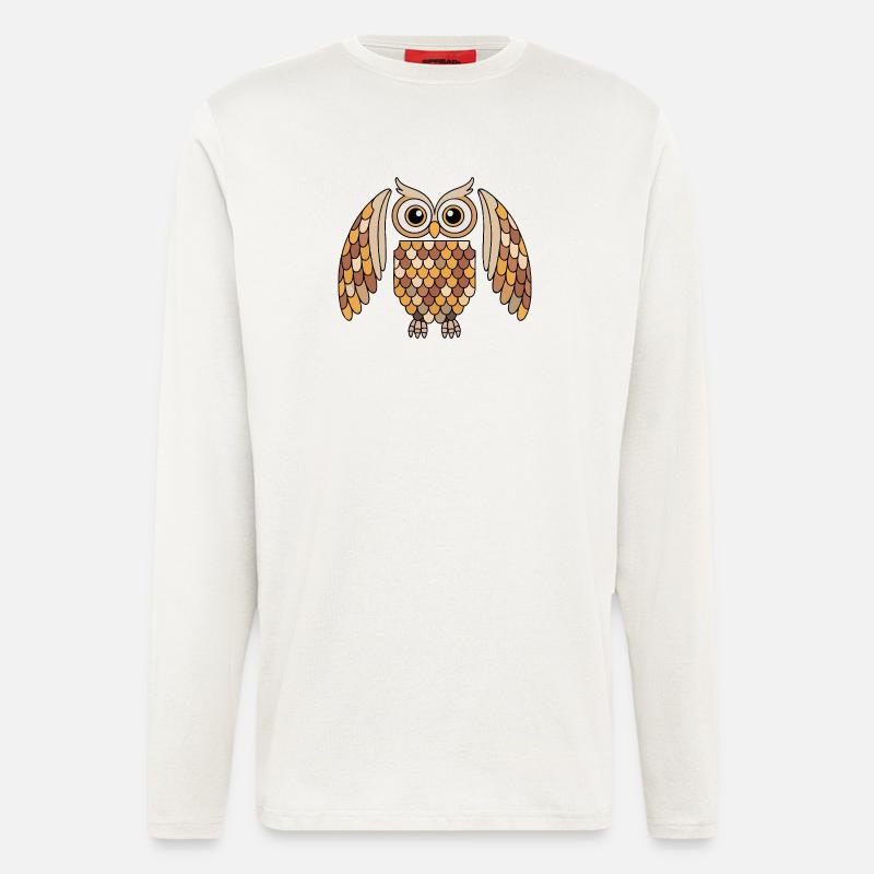 Skurrile Eule mit detailliertem Federmuster - Langarmshirt - made by SPREAD  - OFF WHITE