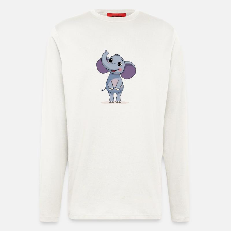 Conception graphique d’éléphant mignon - Manches longues bio décontracté fabriqué en UE - OFF WHITE