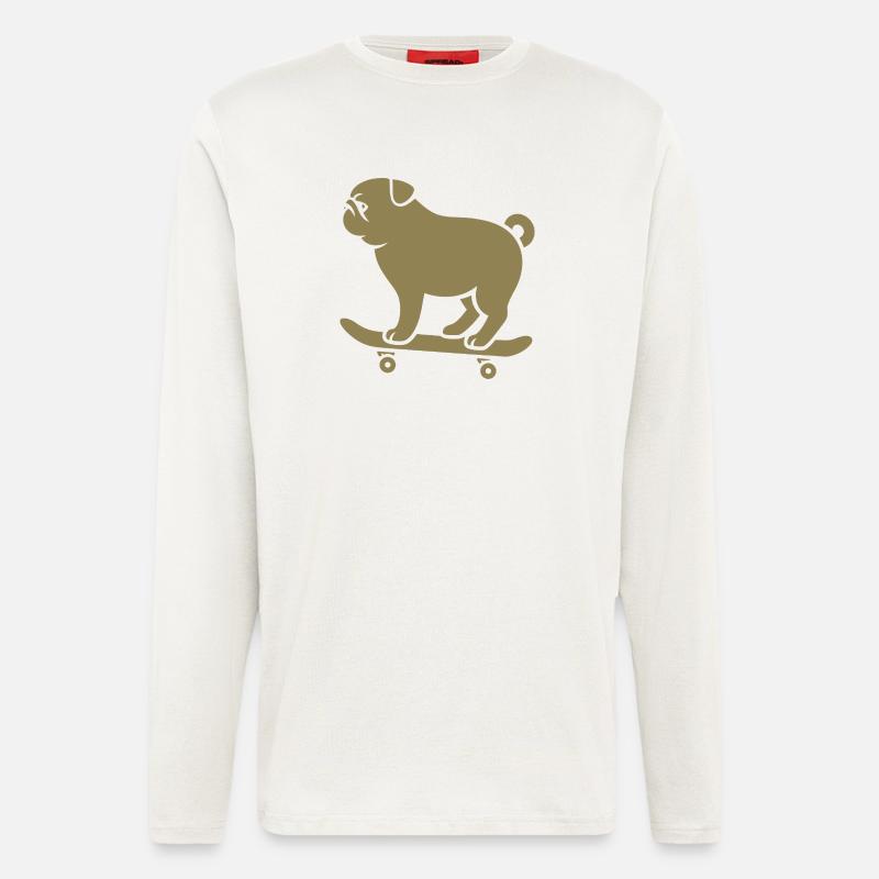 Minimalistischer Mops Skateboarder Katze  - Langarmshirt - made by SPREAD  - OFF WHITE