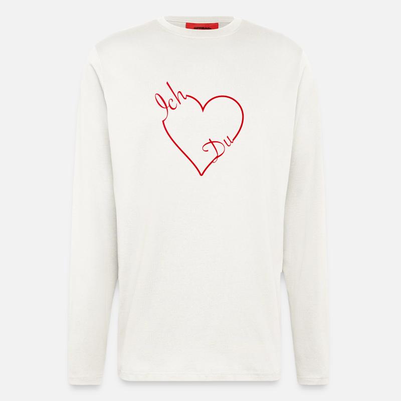 Rotes Herz mit Schriftzug Ich & Du - Langarmshirt - made by SPREAD  - OFF WHITE
