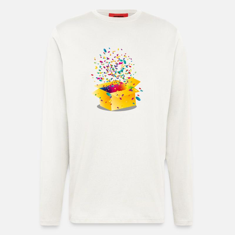 Gelbe Box mit buntem Konfetti - Langarmshirt - made by SPREAD  - OFF WHITE