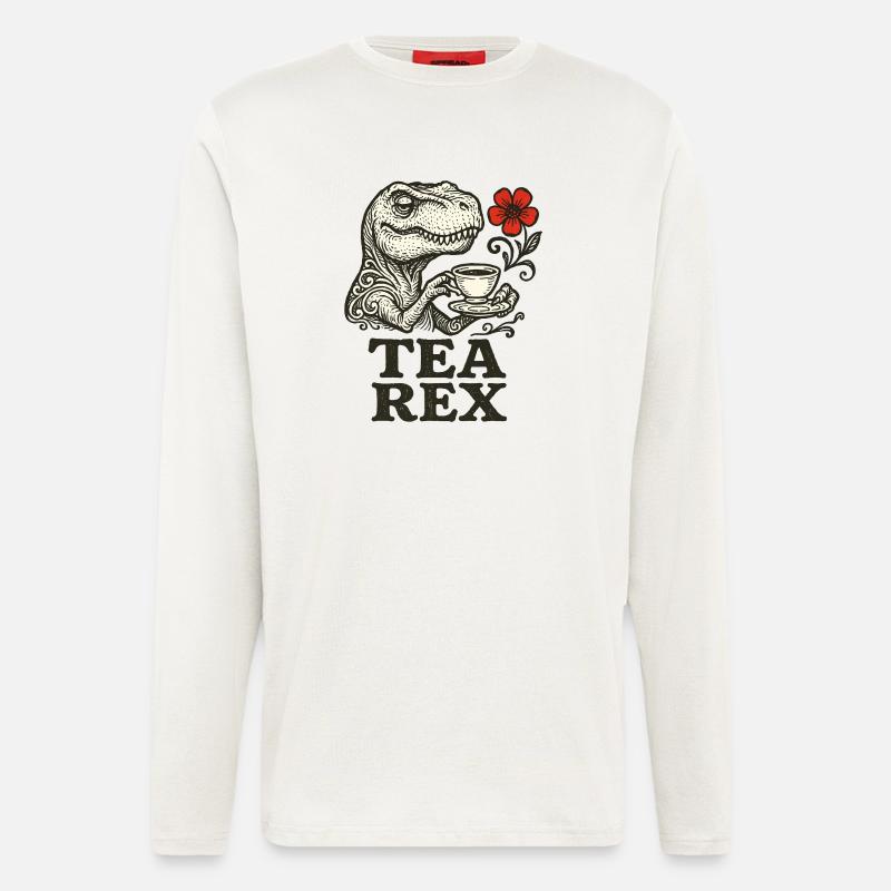 Dinosaurier mit Tee und Blumenakzent - Langarmshirt - made by SPREAD  - OFF WHITE