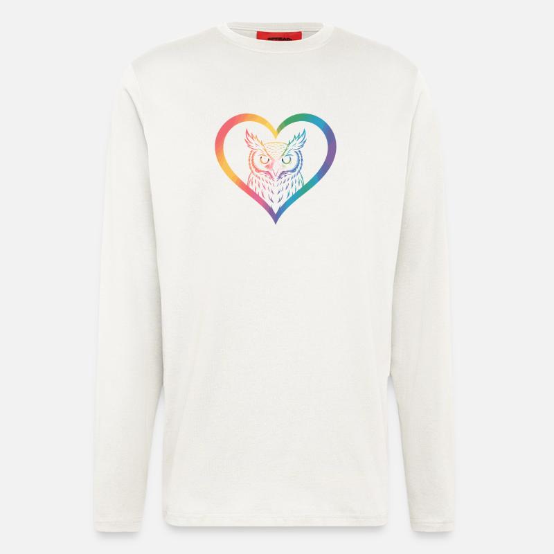 Regenbogen Eulen Herz Design - Langarmshirt - made by SPREAD  - OFF WHITE