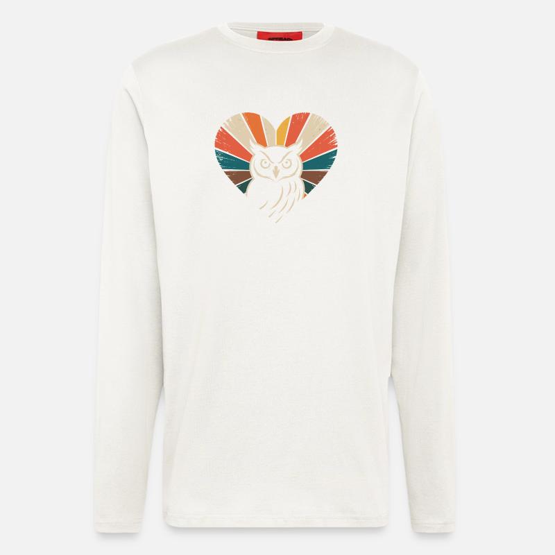 Herz mit Eule im Retro-Stil - Langarmshirt - made by SPREAD  - OFF WHITE