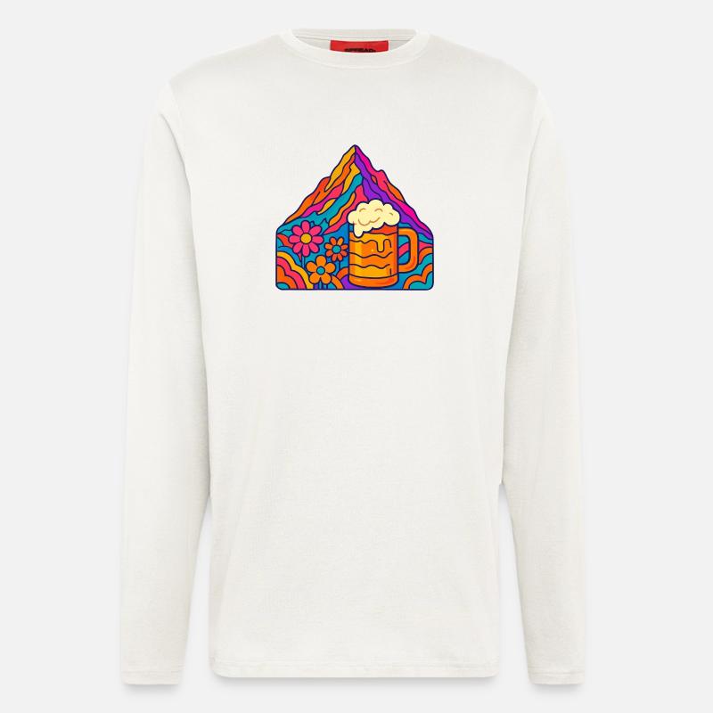 Lebendige Berglandschaft mit Bierglas - Langarmshirt - made by SPREAD  - OFF WHITE