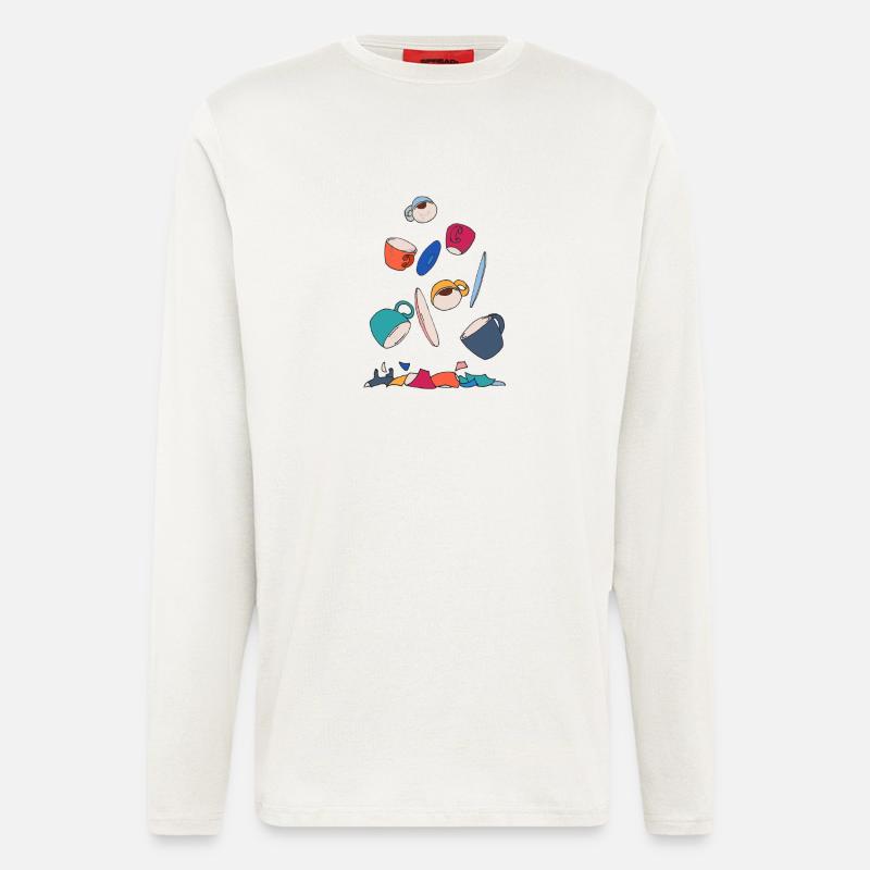 Kaffeekunst in bunter Collage - Langarmshirt - made by SPREAD  - OFF WHITE