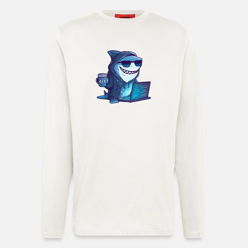 Conception de Cyber Shark Hacker - Manches longues bio décontracté fabriqué en UE - OFF WHITE