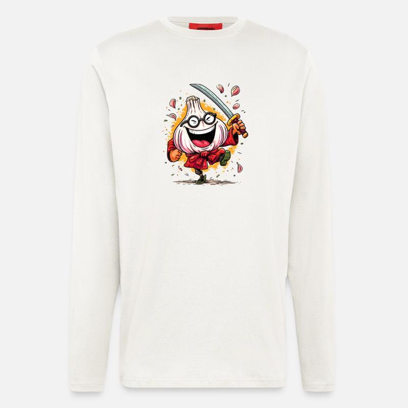 Furchtloser Knoblauch Samurai Heldencharakter - Langarmshirt - made by SPREAD  - OFF WHITE