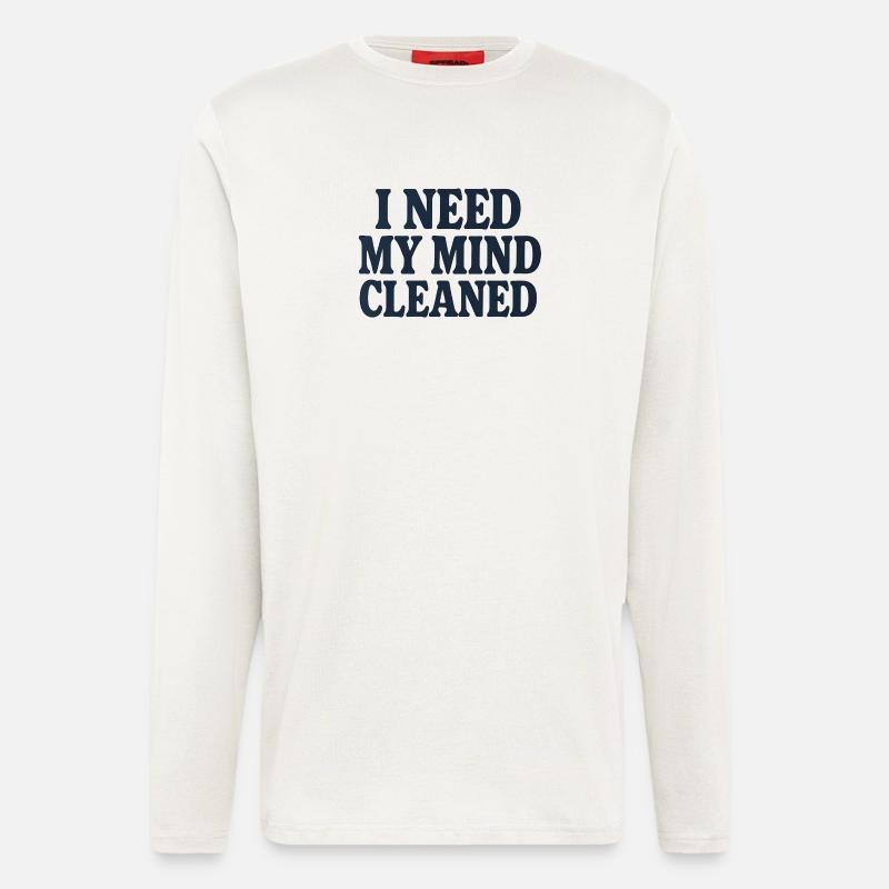 Achtsamkeitsmotivation, lustiger Spruch Mind Cleaned - Langarmshirt - made by SPREAD  - OFF WHITE
