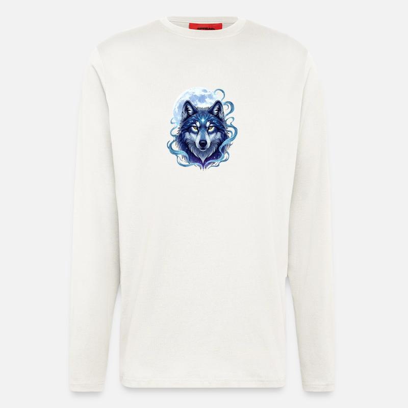 Mystischer Wolf mit Mondschein-Hintergrund - Langarmshirt - made by SPREAD  - OFF WHITE