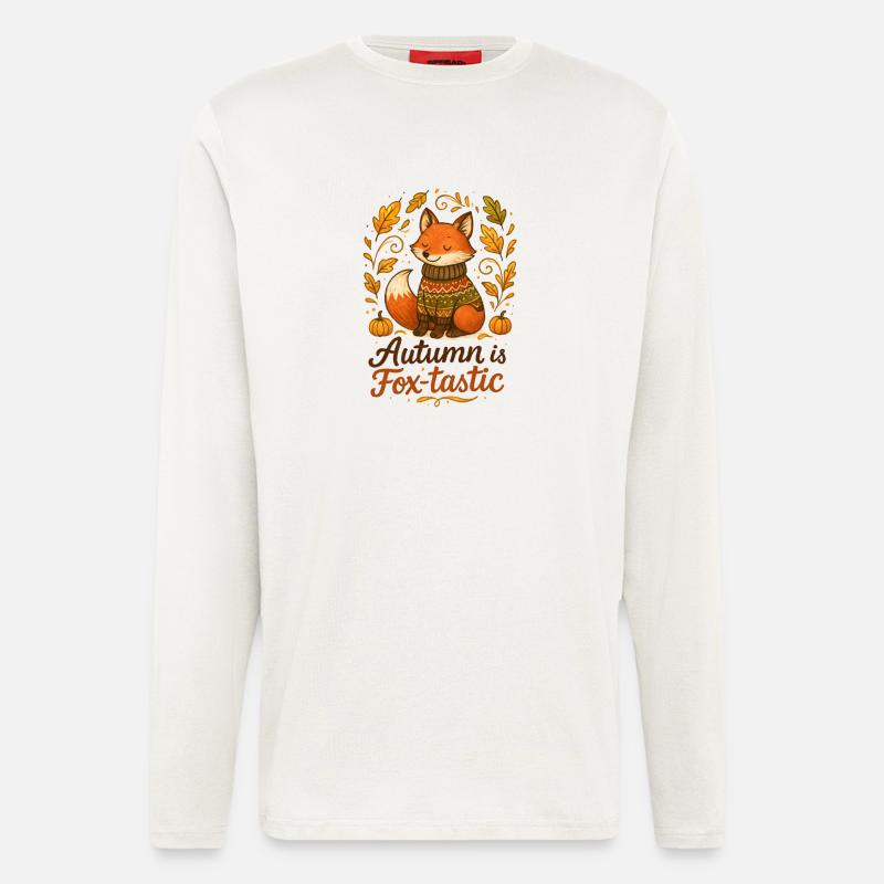 Herbstlicher Fuchs mit Pullover und Kürbissen - Langarmshirt - made by SPREAD  - OFF WHITE