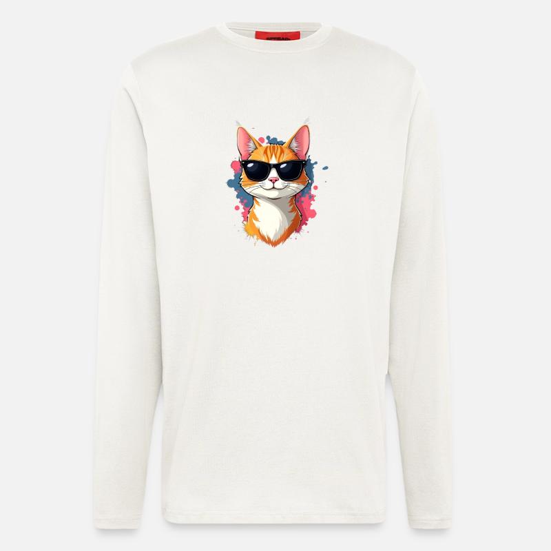 Cooler Katzenkopf mit Sonnenbrille - Langarmshirt - made by SPREAD - OFF WHITE