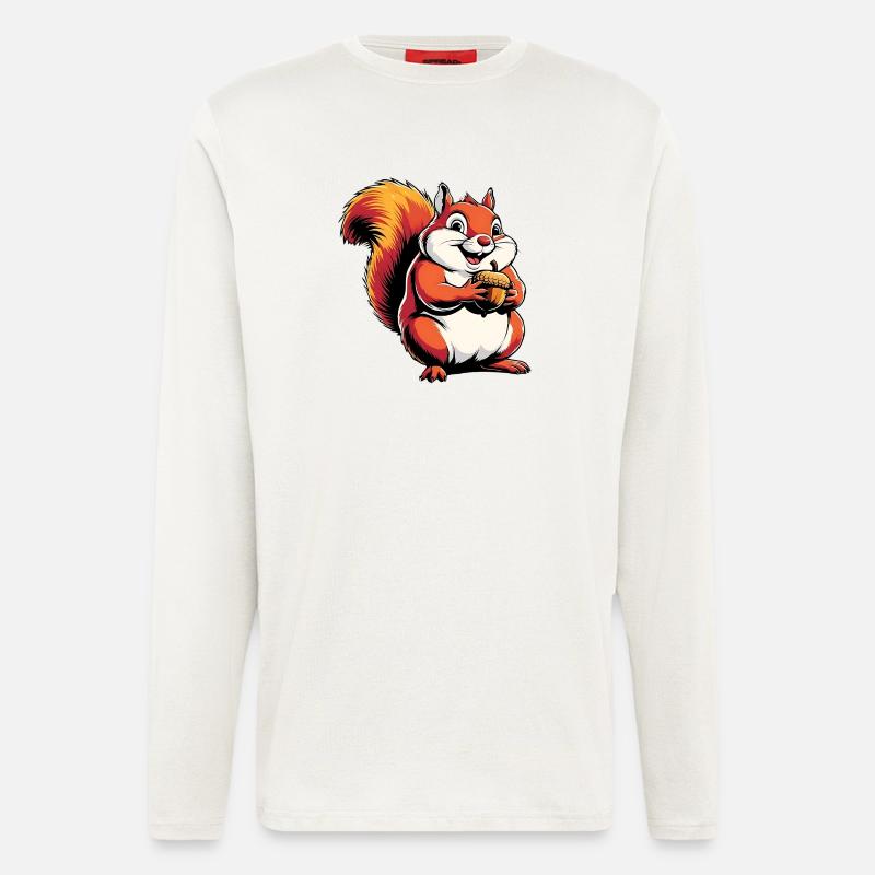 Witziger Eichhörnchen CartoonMit Eichel - Langarmshirt - made by SPREAD  - OFF WHITE