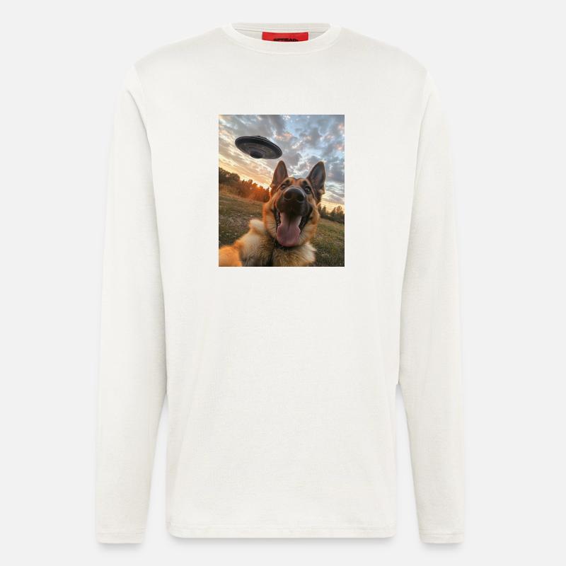 Schäferhund Selfie mit UFO - Langarmshirt - made by SPREAD  - OFF WHITE