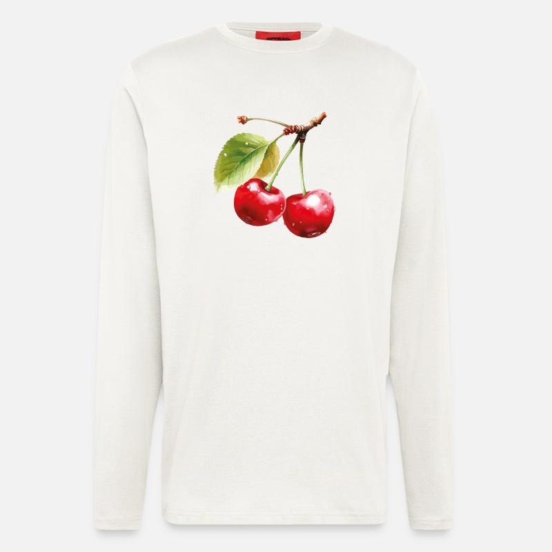 Kirschen auf Blättern  - Langarmshirt - made by SPREAD  - OFF WHITE