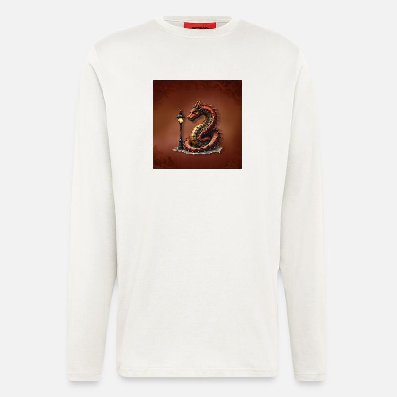 Steampunk-Drache mit Laternenpfahl - Langarmshirt - made by SPREAD  - OFF WHITE