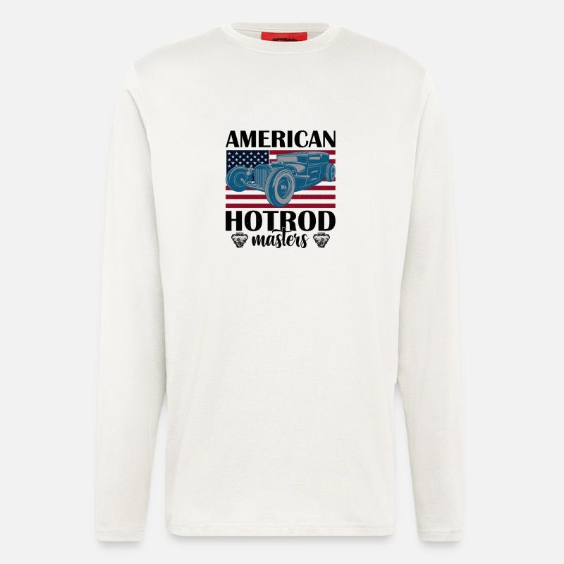 Amerikanisches Oldtimer mit Flaggenhintergrund - Langarmshirt - made by SPREAD  - OFF WHITE