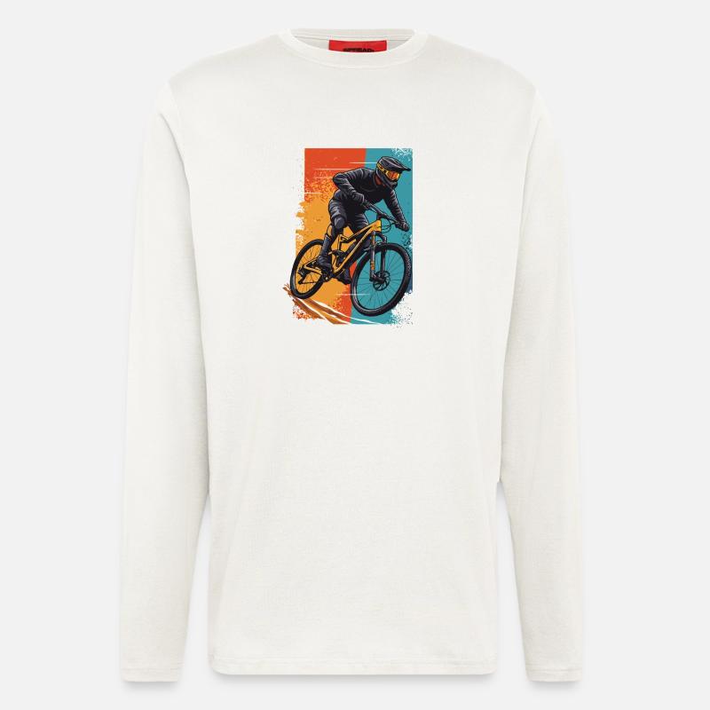 Dynamischer Mountainbiker im Action-Design - Langarmshirt - made by SPREAD  - OFF WHITE
