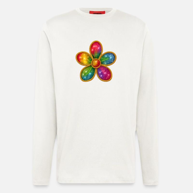 Galaktischer Blumenring mit bunten Funkeln - Langarmshirt - made by SPREAD  - OFF WHITE