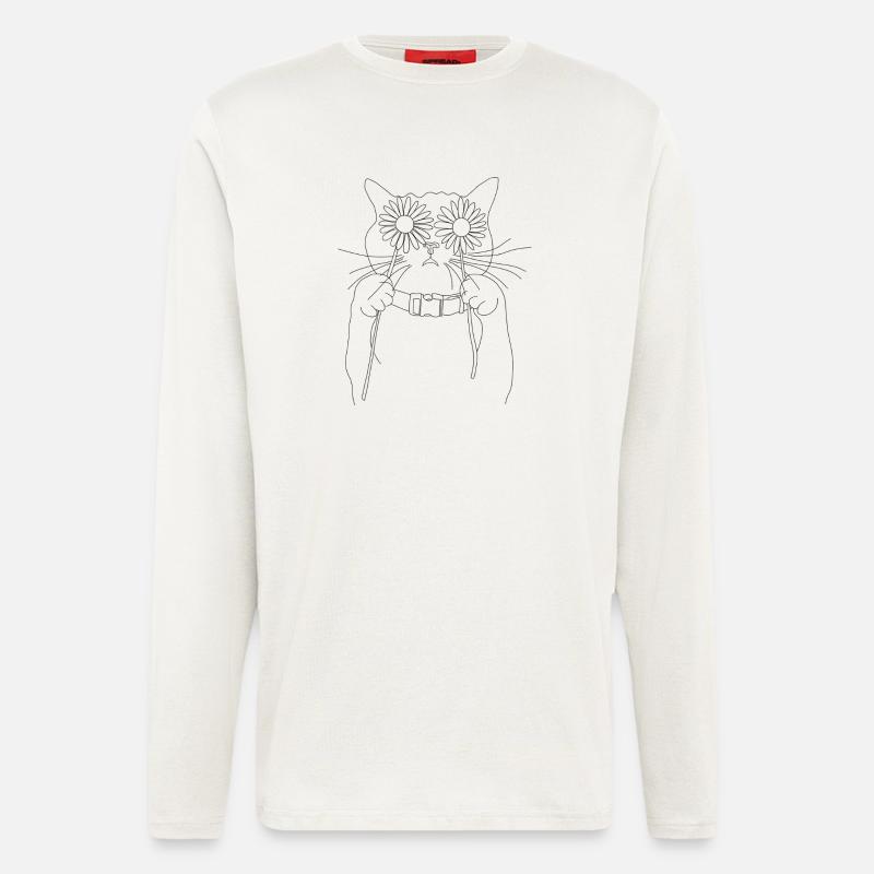 Katze mit Gänseblümchen - Langarmshirt - made by SPREAD  - OFF WHITE