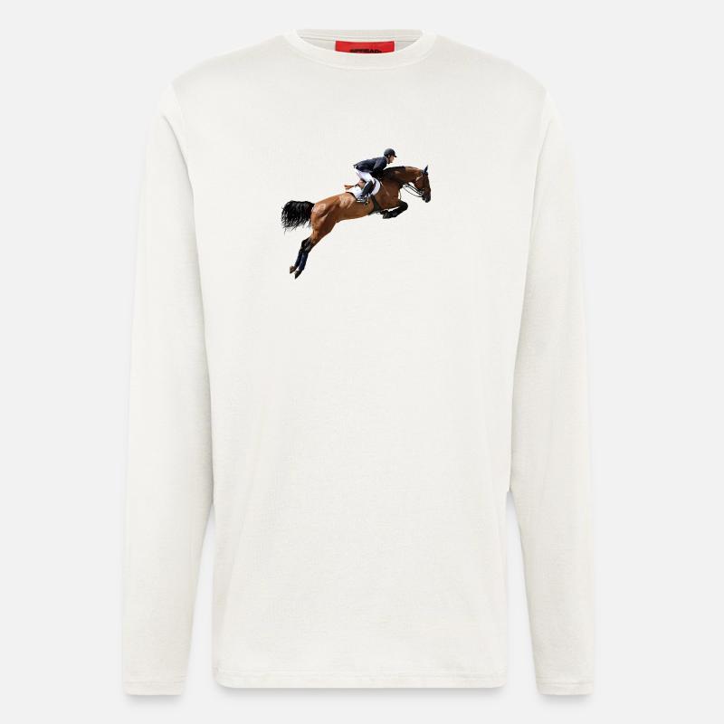 Dynamischer Springreiter im Galopp - Langarmshirt - made by SPREAD  - OFF WHITE