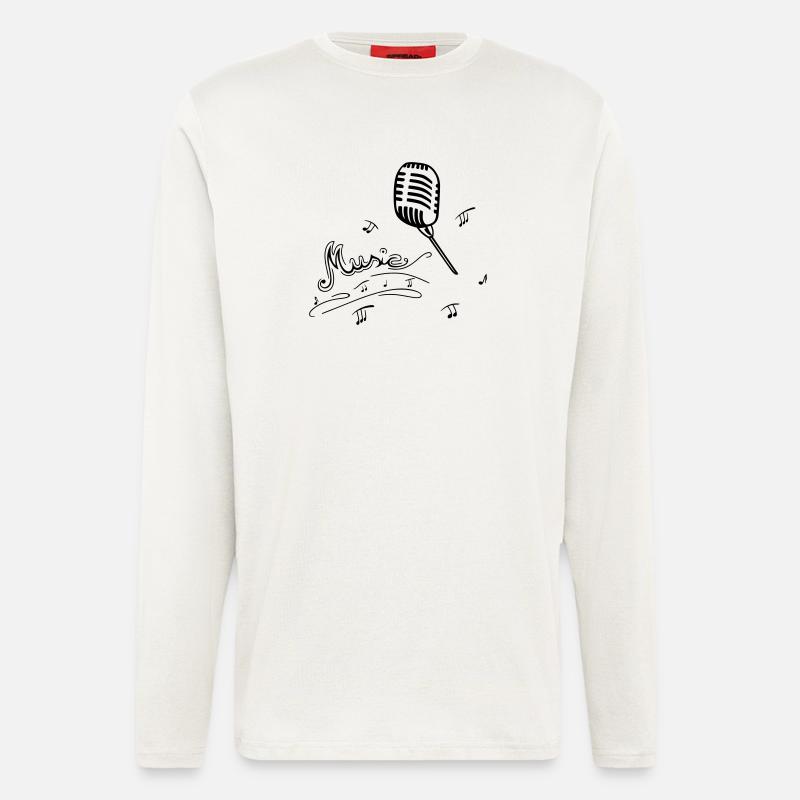 Retro Mikrofon mit Musiknoten - Langarmshirt - made by SPREAD  - OFF WHITE