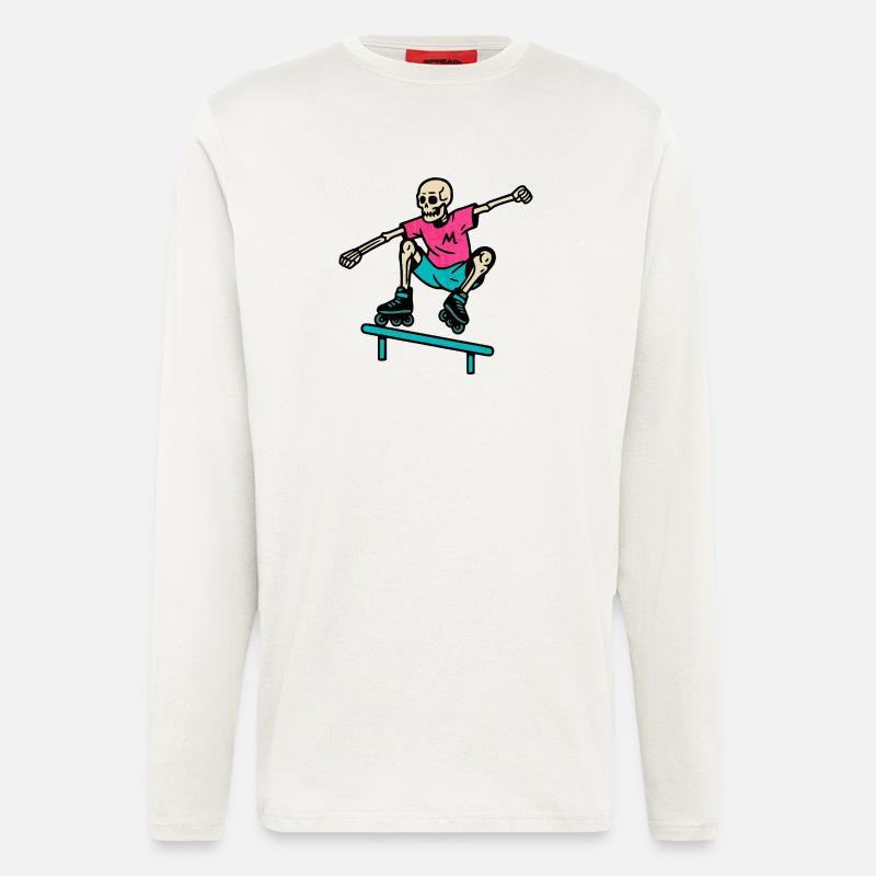 Neon Skelett grindet auf Inline-Skates - Langarmshirt - made by SPREAD  - OFF WHITE