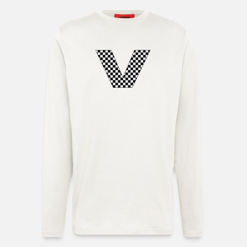 V – Checkerboard Typography Statement - Langarmshirt - made by SPREAD  - OFF WHITE
