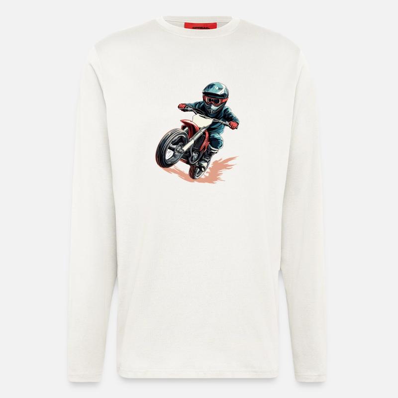 Dynamischer Motorradfahrer im Actionstil - Langarmshirt - made by SPREAD  - OFF WHITE