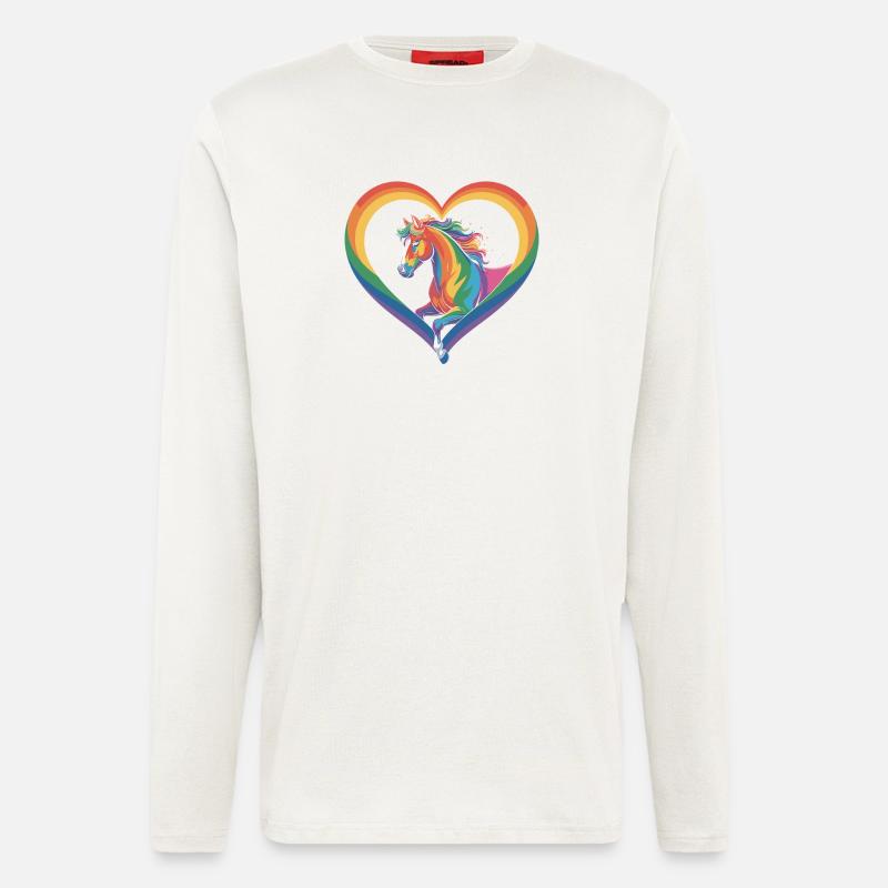 Regenbogen Pferd im Herzrahmen - Langarmshirt - made by SPREAD  - OFF WHITE