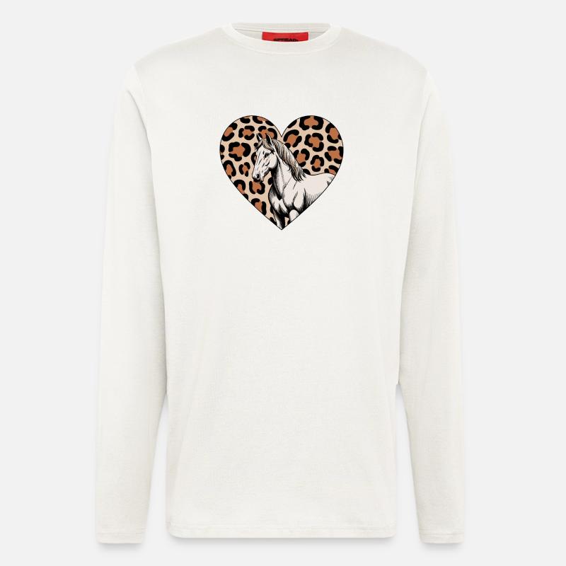 Leopard Herz mit Pferd - Langarmshirt - made by SPREAD  - OFF WHITE