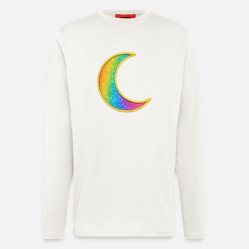 Conception de paillettes de lune arc-en-ciel - Manches longues bio décontracté fabriqué en UE - OFF WHITE