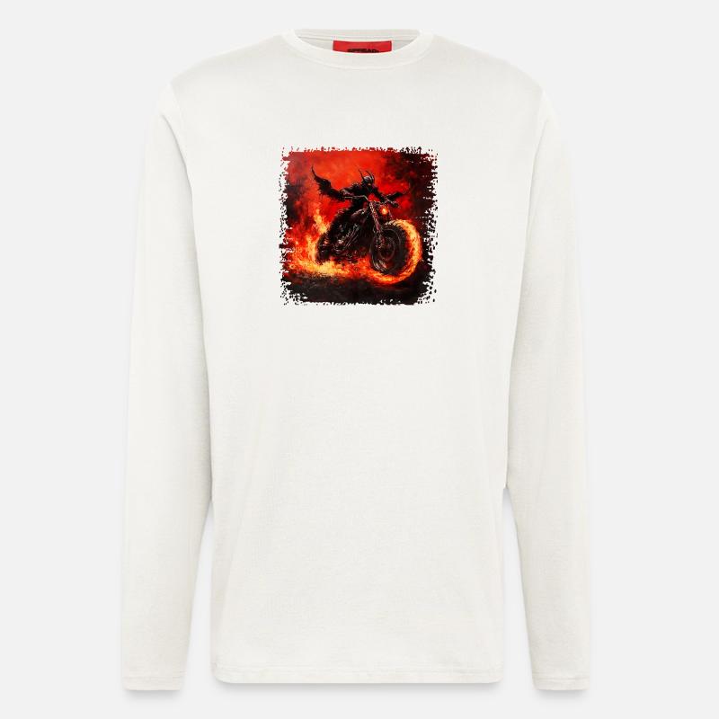 Dämonischer Motorradfahrer in Flammen - Langarmshirt - made by SPREAD  - OFF WHITE