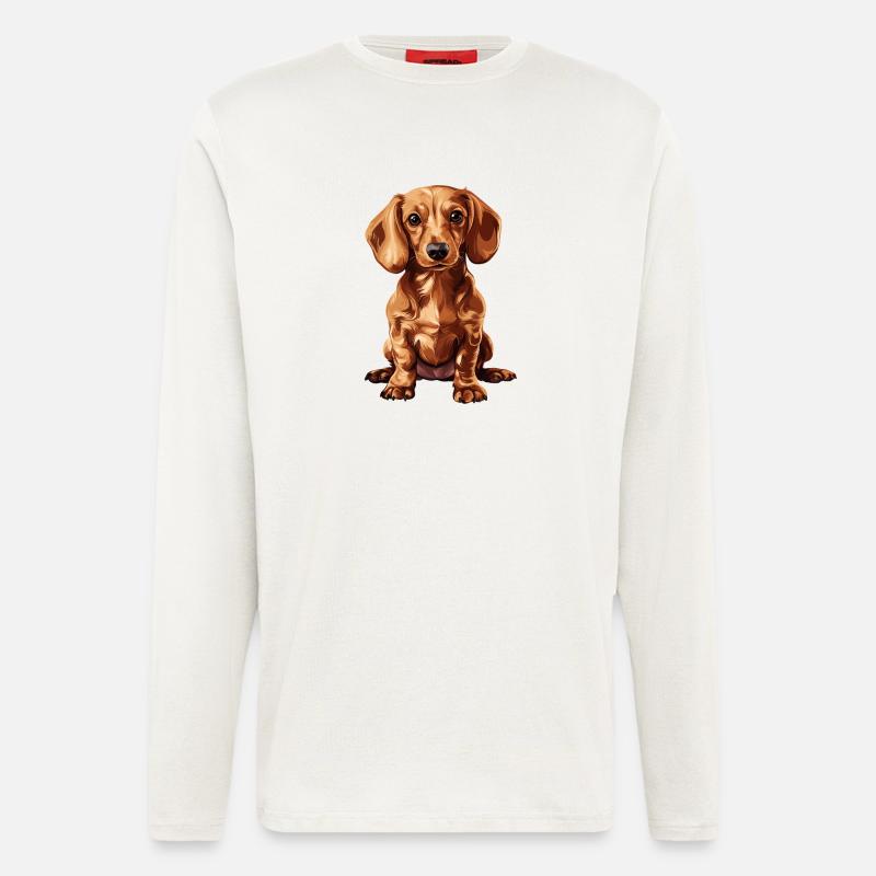 Teckel mignon avec du charme - Manches longues bio décontracté fabriqué en UE - OFF WHITE