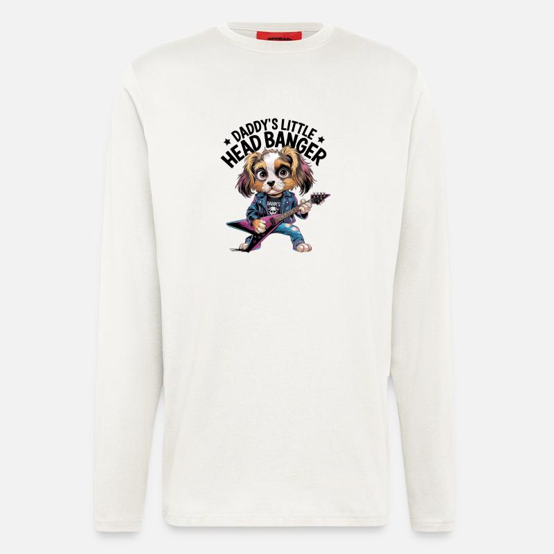 Rockiger Hund mit E-Gitarre im Lederjacken-Style - Langarmshirt - made by SPREAD - OFF WHITE