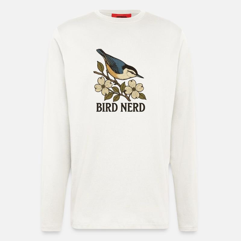 Eleganter blau-schwarzer Singvogel Vogel Nerd - Langarmshirt - made by SPREAD  - OFF WHITE