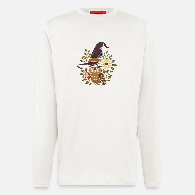 Eule im Zauberhut mit Blumen - Langarmshirt - made by SPREAD - OFF WHITE