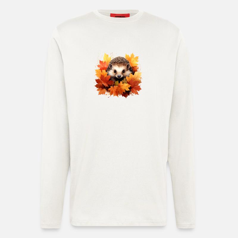 Hérisson d'automne dans les feuilles - Manches longues bio décontracté fabriqué en UE - OFF WHITE
