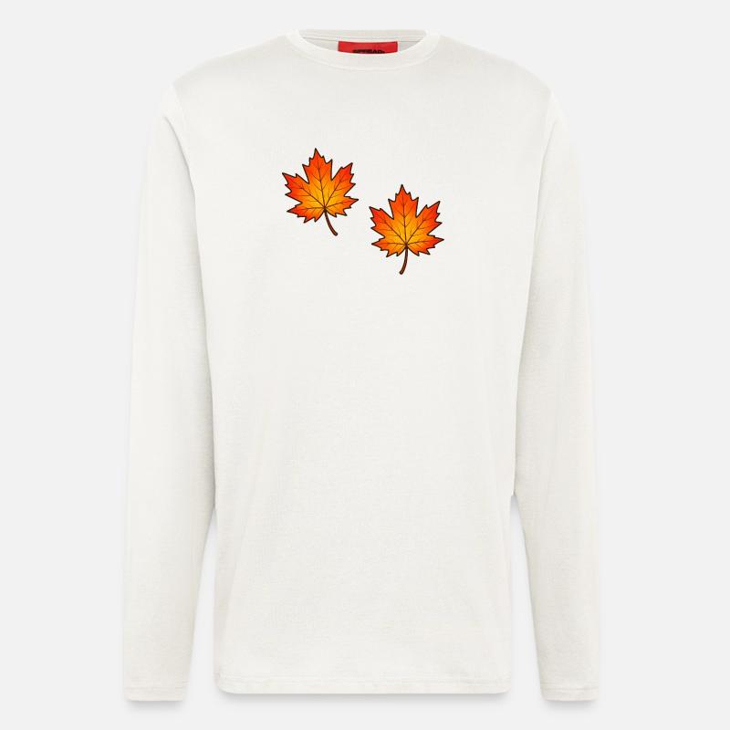 Illustration de feuilles d’érable d’automne - Manches longues bio décontracté fabriqué en UE - OFF WHITE