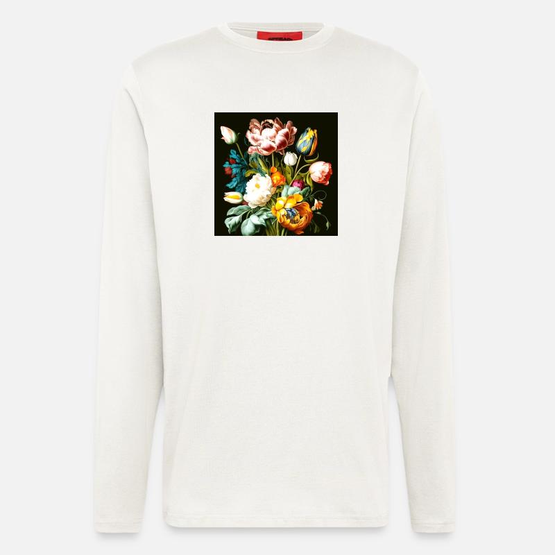 Strukturierte Blumenkomposition auf Schwarz  - Langarmshirt - made by SPREAD  - OFF WHITE