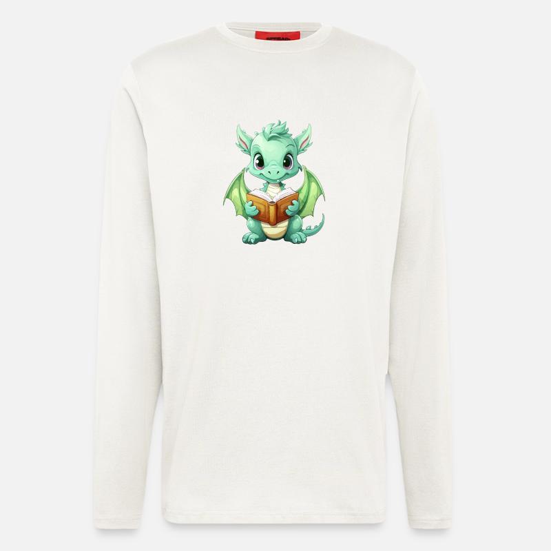 Kritzelnder Drache mit Buch - Langarmshirt - made by SPREAD  - OFF WHITE